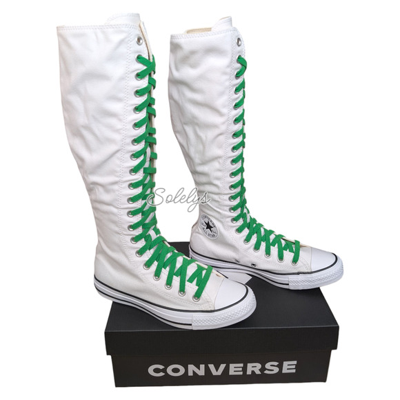 Converse CTAS XXHI Women 7.5 White Green Black Canvas Knee High Sneaker Boot NEW - Picture 1 of 12